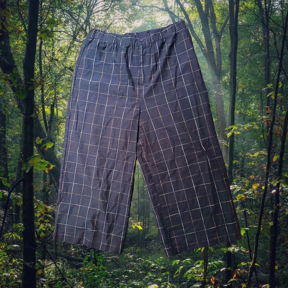 Navy Plaid/Checkered Wide Leg Pants